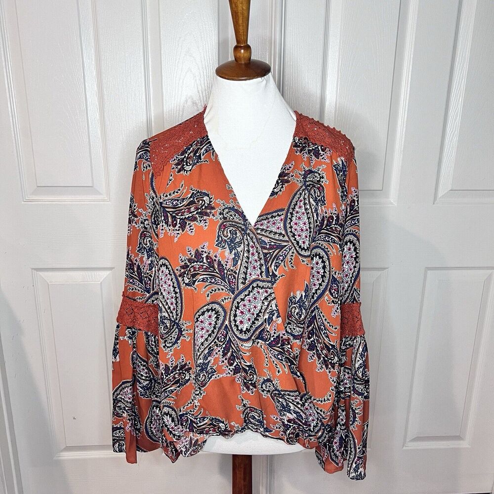 Promesa Women’s Paisley Rust Boho Bohemian‎ Peasant Top Medium Fairy